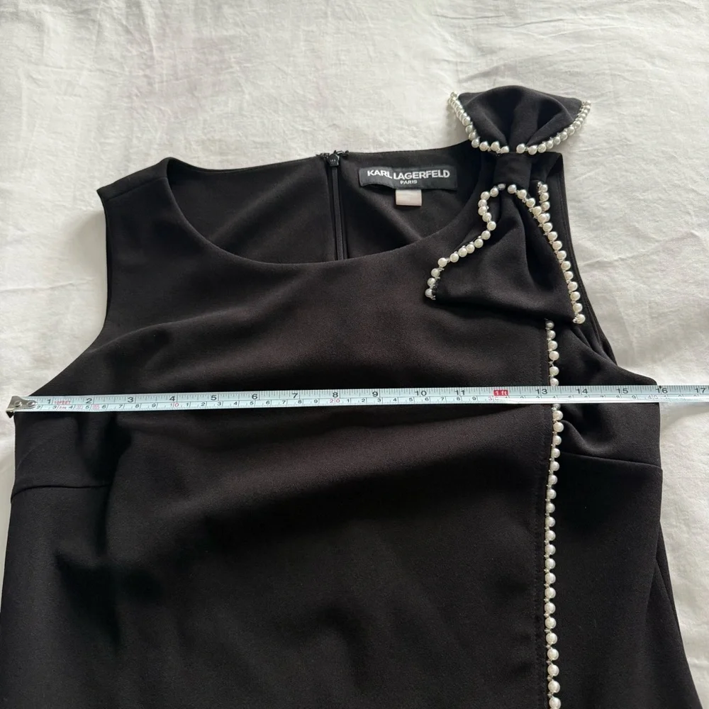 Karl Lagerfeld Paris Black Sleeveless Gown w/ Pearl Trim | Size 4 - Picture 11 of 11